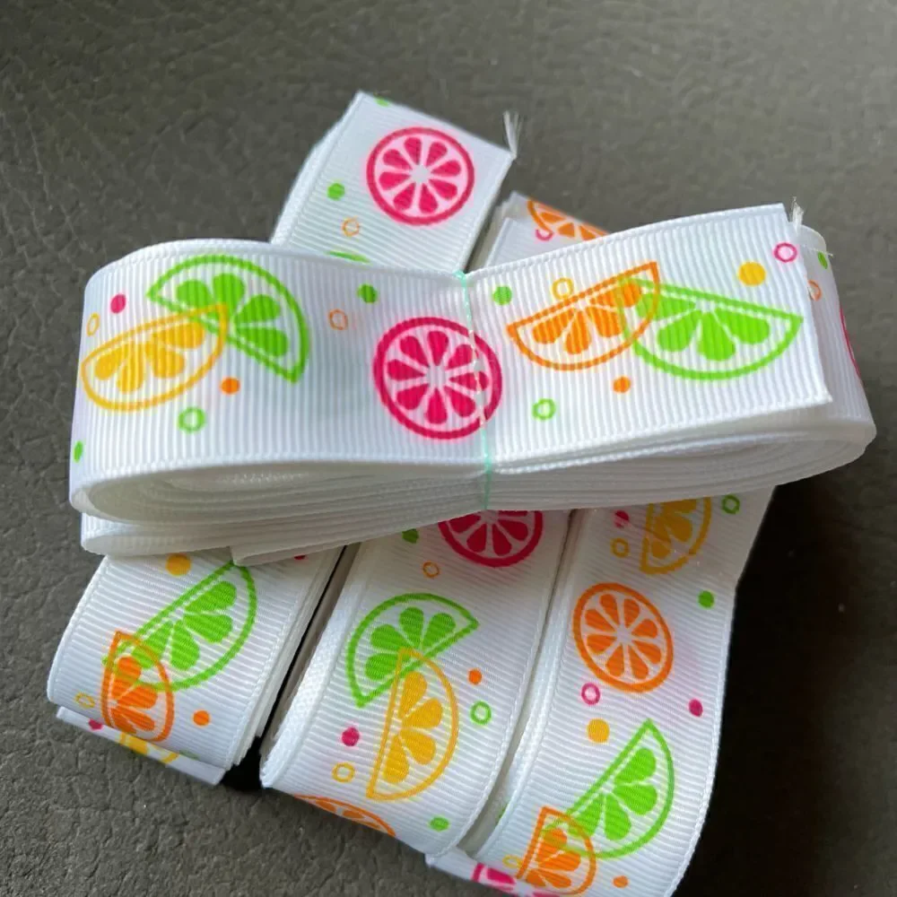 Grosgrain printed ribbon 7/8” 5 yards citrus neon fruit summer lemon lime orange